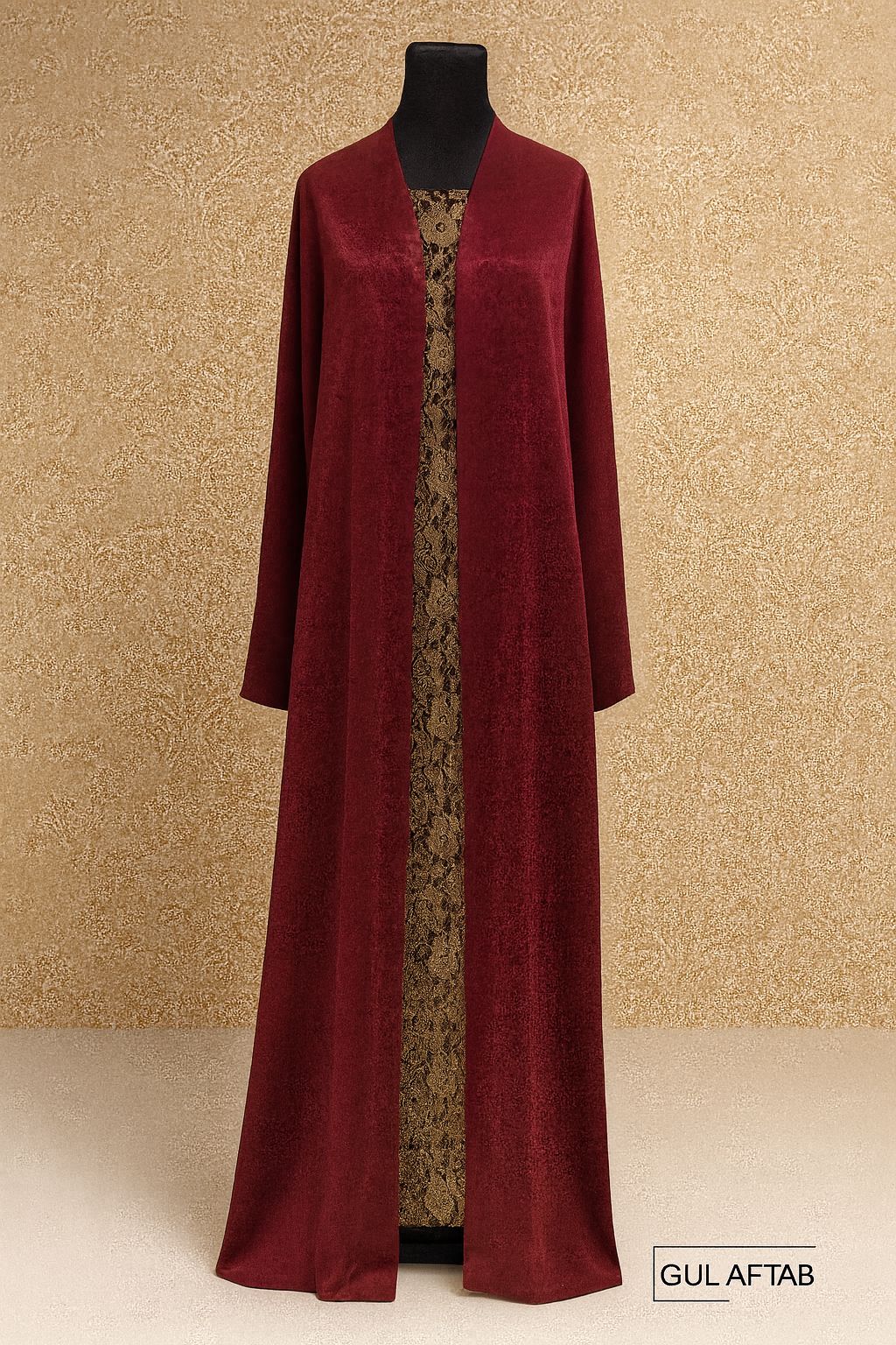 Maroon gold Abaya