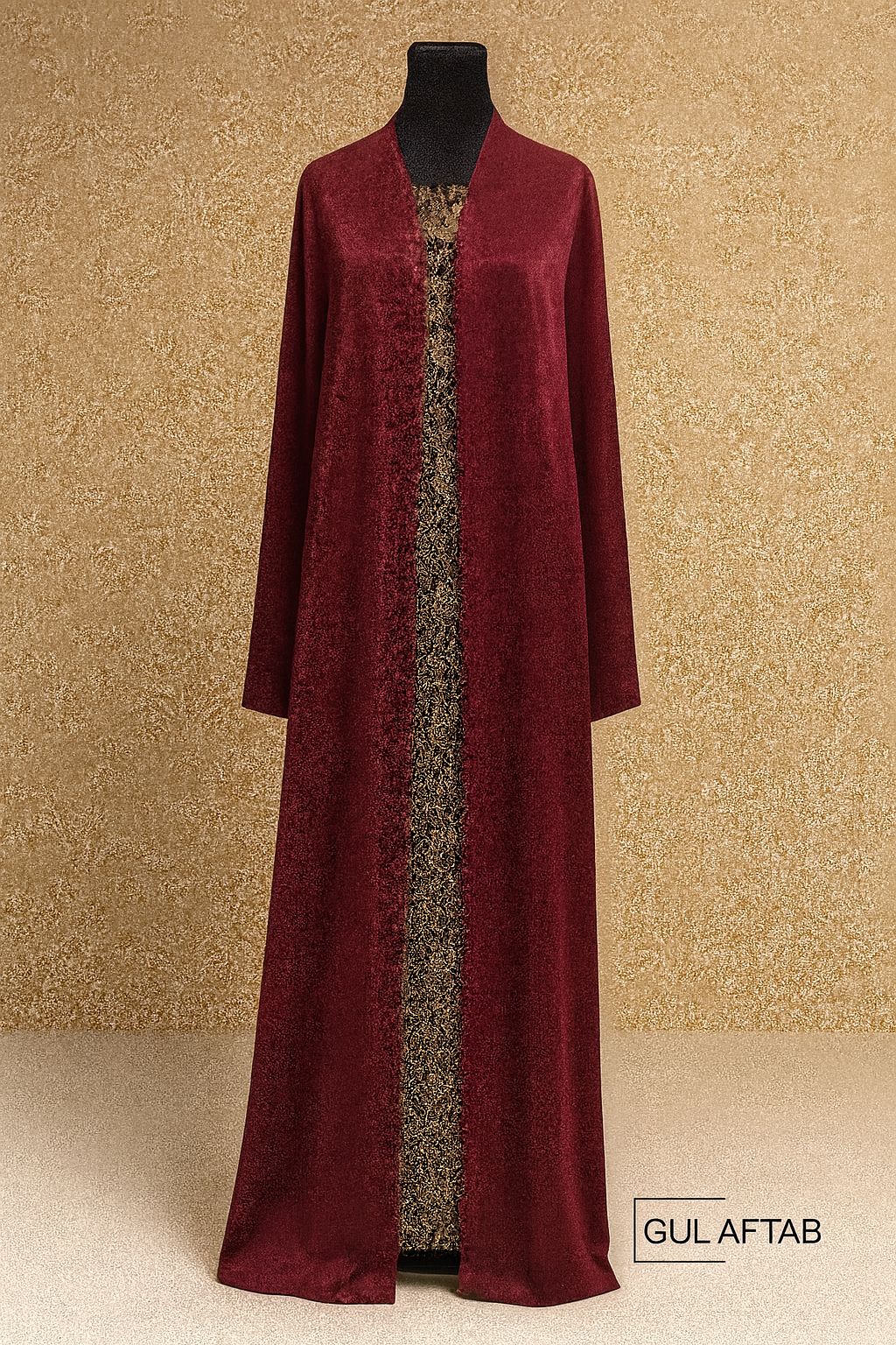 Maroon gold Abaya
